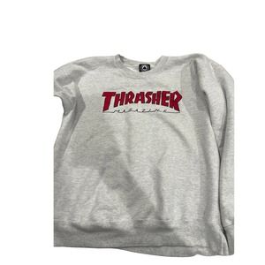 VTG Style Thrasher Skateboards Mens Gray Crew Neck Sweatshirt Red Logo Sz M